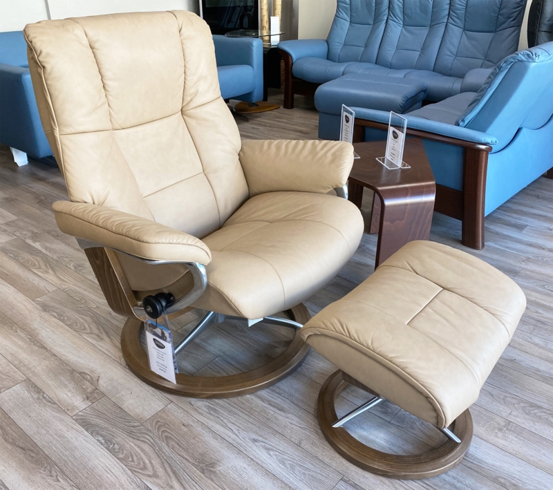 Recliner Chair Set Cream Walnut Curved Wood Chrome Base