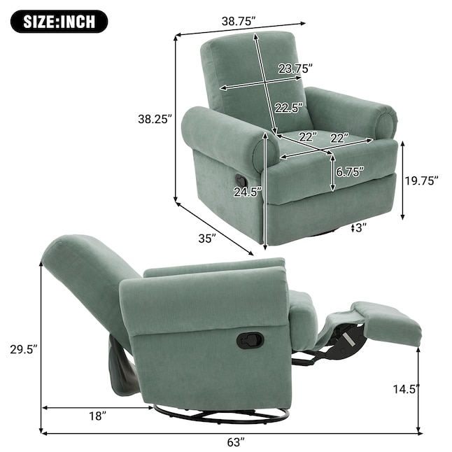 Recliner Chair Swivel Rocker Wingback Mint Green Fabric