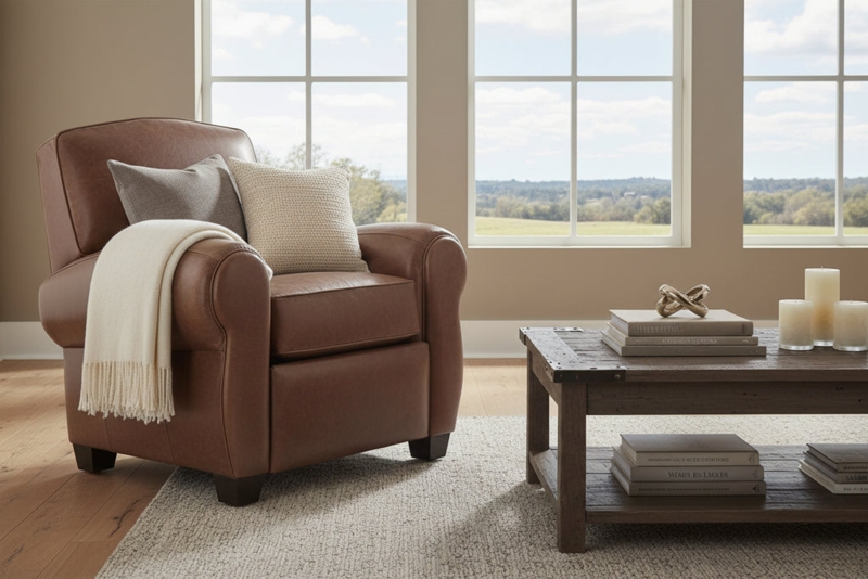 Recliner Dark Brown Button Tufted Club Chair with Rolled Arms