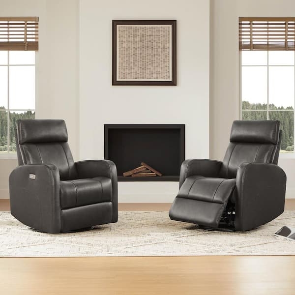 Recliner Double Layer Backrest Power Swivel Glider in Charcoal