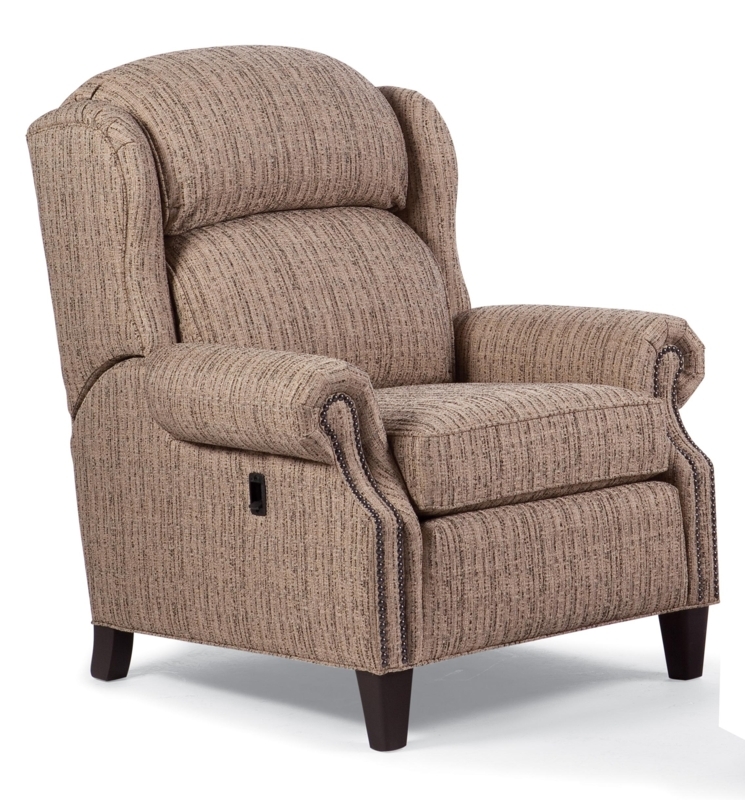 Recliner High Leg Slate Blue Fabric with Nailhead Trim Detail