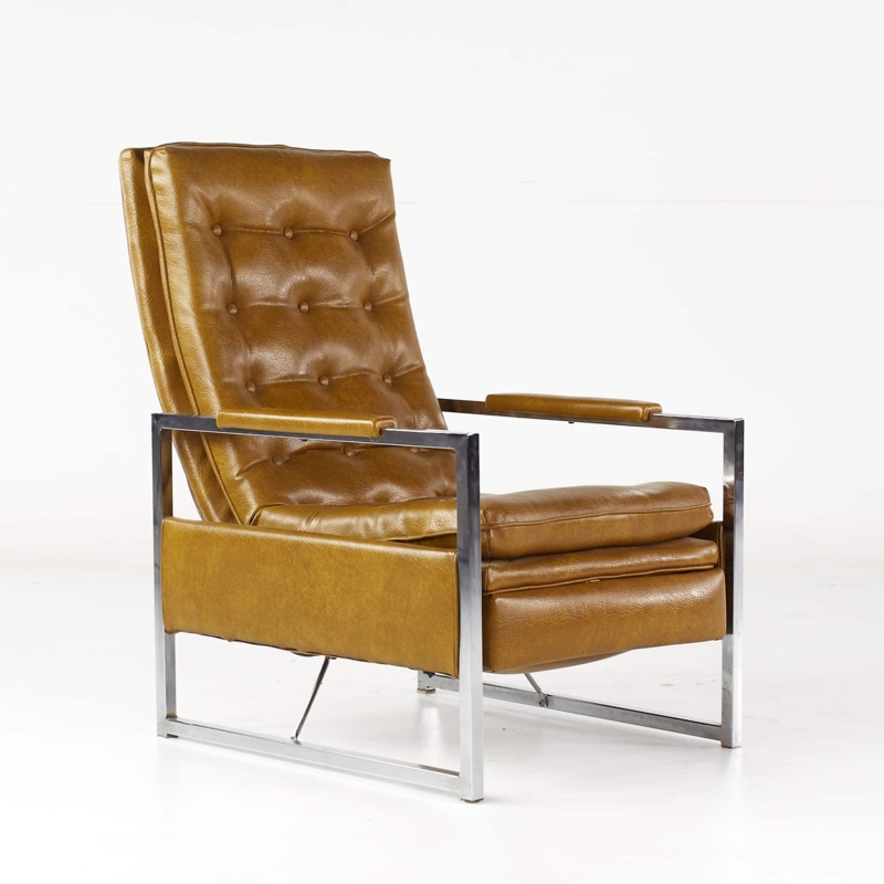 Recliner Mid-Century Modern Charcoal Flat Bar Chrome Frame Sleek