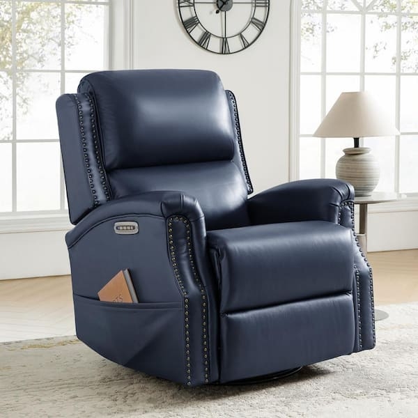 Recliner Power Swivel Glider Navy Blue with Button Tufting