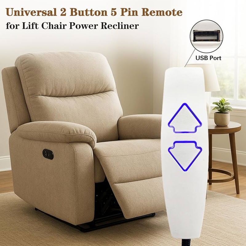 Recliner Remote Handset with Integrated USB Port and Blue Backlight