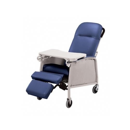Recliner Royal Blue Curved Wood Arms High Back Traditional Chair