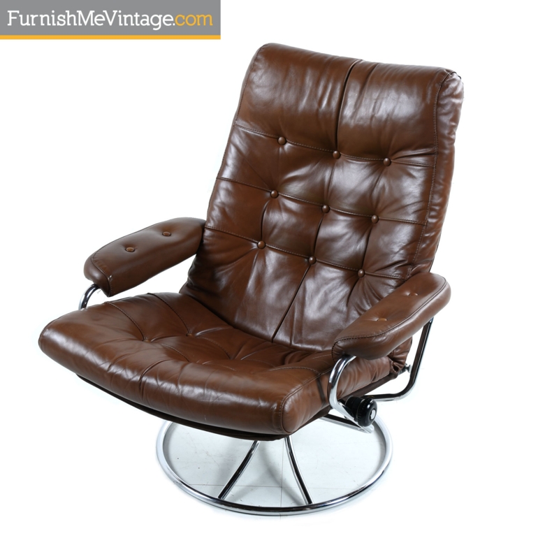 Recliner Set Scandinavian Cognac Brown Star Base Ottoman