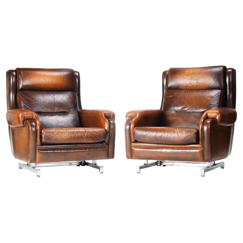 Recliner Set Tubular Chrome Cantilever White Channel Tufted