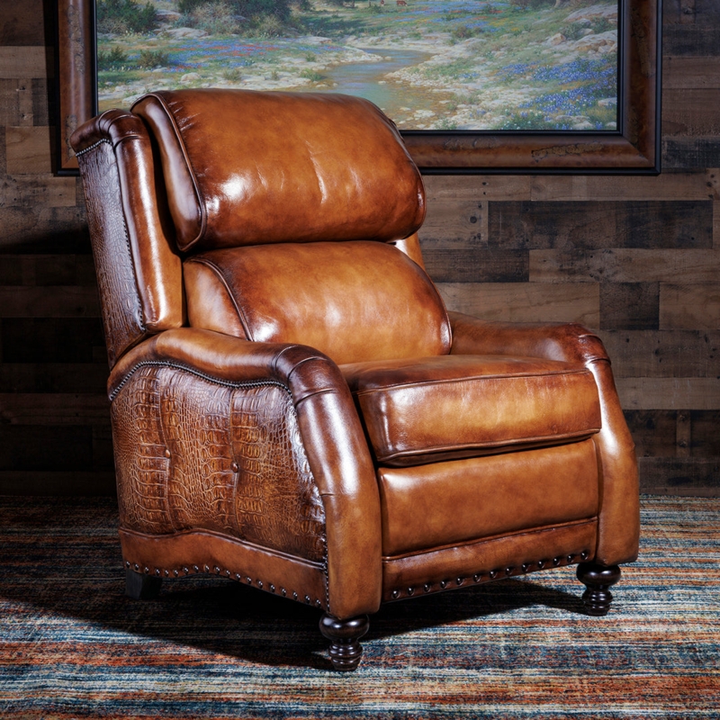 Recliner with Crocodile Embossed Texture, Espresso Brown & Bun Feet