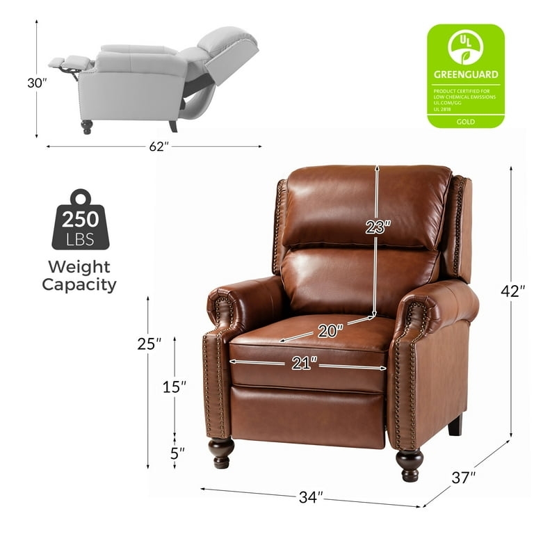 Reclining Armchairs Set of 2 Button Tufted Brown Leather-Like