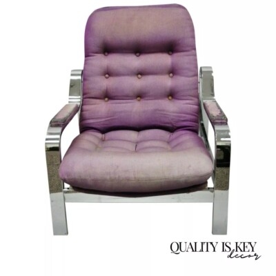 Reclining Lounge Chair Dark Green Sled Base Polished Chrome