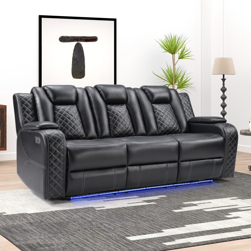 Reclining Sofa in Breathable Leather with Adjustable Headrests