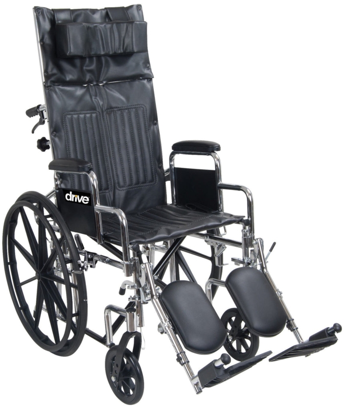 Reclining Wheelchair High Back Black Elevating Leg Rests Chrome