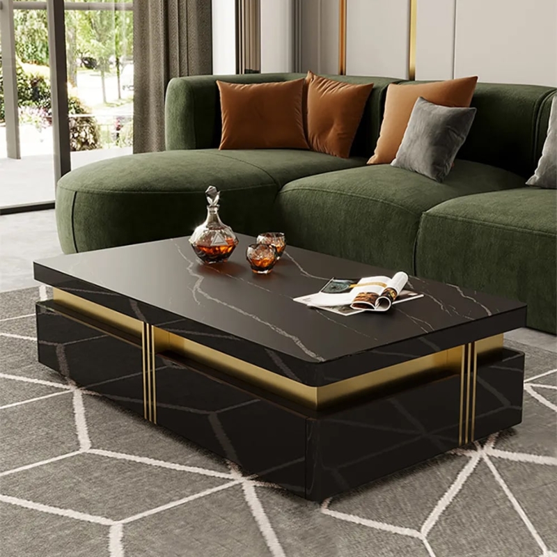 Rectangle Coffee Table Storage Drawers Stainless Steel Base