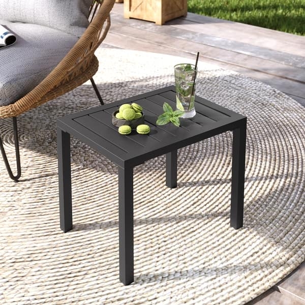 Rectangle Outdoor Side Table Charcoal Gray Slatted Top Patio