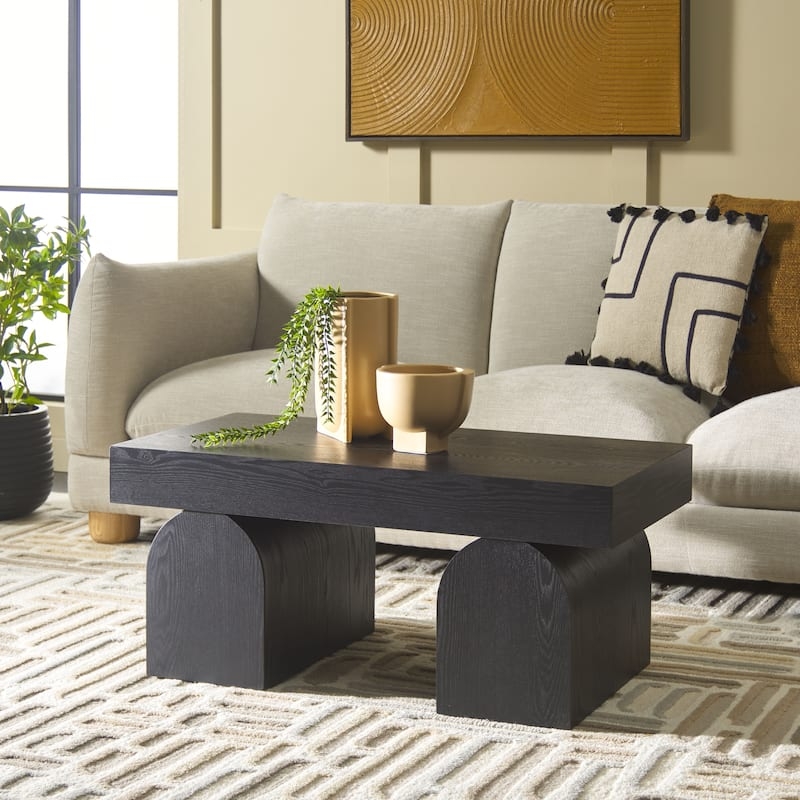 Rectangular Coffee Table Bleached White Finish, Minimalist Slab Legs