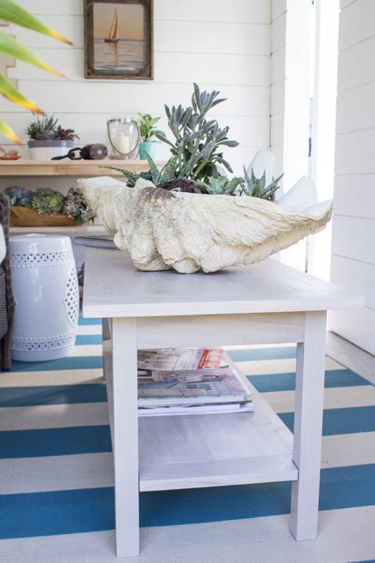 Rectangular Coffee Table Espresso Top White Base Coastal Nautical