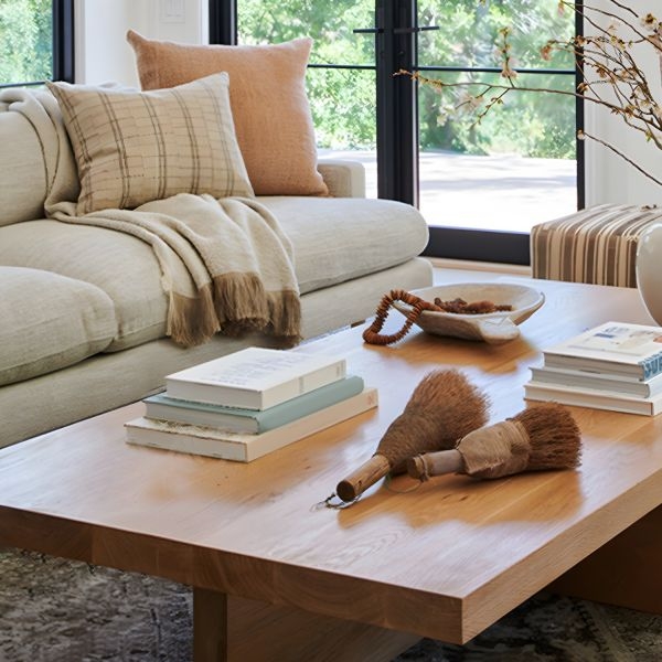 Rectangular Coffee Table featuring X-Frame Base and Natural Wood Grain
