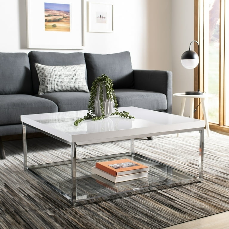 Rectangular Coffee Table in High Gloss White with Chrome X-Frame Base