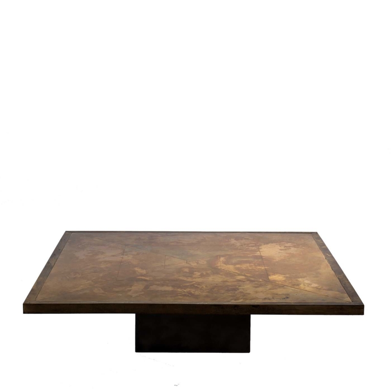 Rectangular Coffee Table Monolithic Silhouette Pitted Bronze