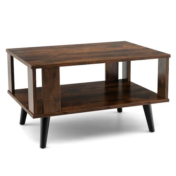 Rectangular Coffee Table Open Shelf Black Metal Frame Rustic Brown