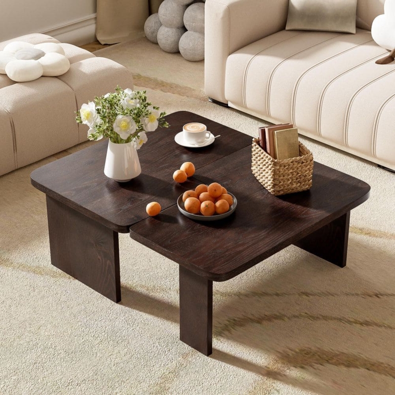 Rectangular Coffee Table Set with Three Pieces and Espresso Finish