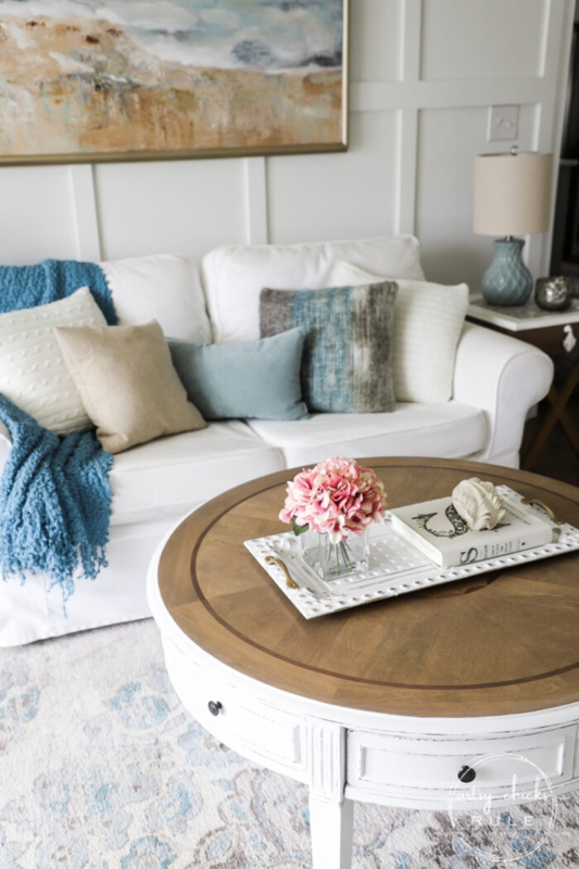 Rectangular Coffee Table Stained Top White Base Two Tone Coastal Style