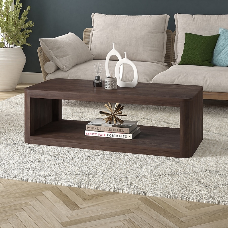 Rectangular Coffee Table Thick Block Legs Alder Brown Finish