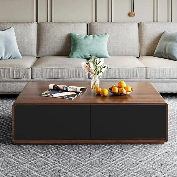 Rectangular Coffee Table Walnut Black Contrast, Low Profile Storage