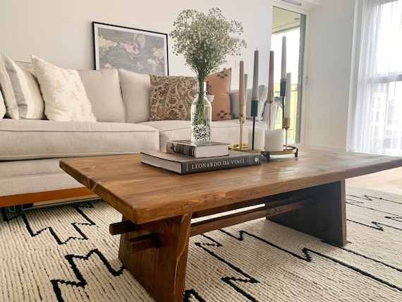 Rectangular Coffee Table with Slatted Lower Shelf and X-Brace Sides