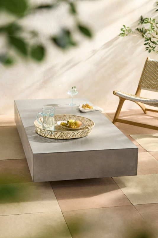 Rectangular Concrete Coffee Table Block Form Matte Textured