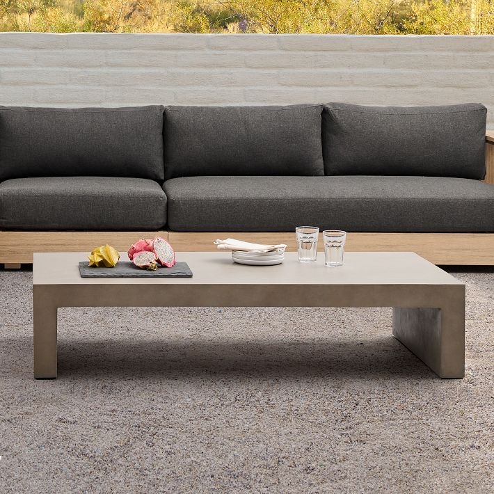 Rectangular Concrete Coffee Table Waterfall Edge 60 Inch