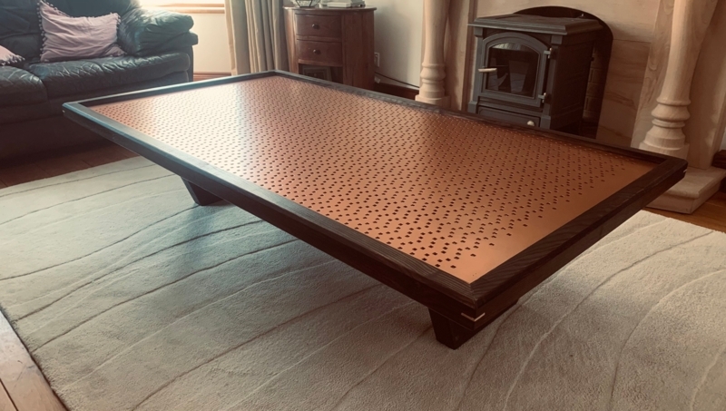 Rectangular Copper Coffee Table Ebony Ash Wood Frame Industrial Legs