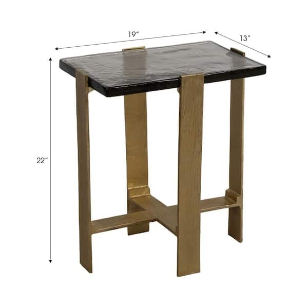 Rectangular End Table Gold Finish Glass Shelves Modern Glam Accent