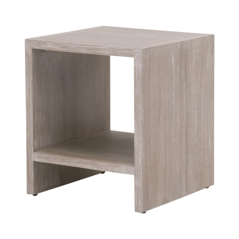 Rectangular End Table, Gray Dovetails, Rustic Modern Slab Pedestal