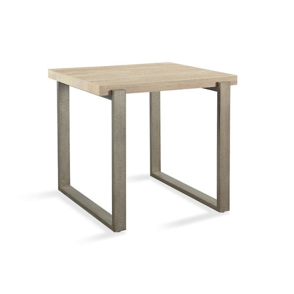 Rectangular End Table Stone Like Top Bronze Sled Base