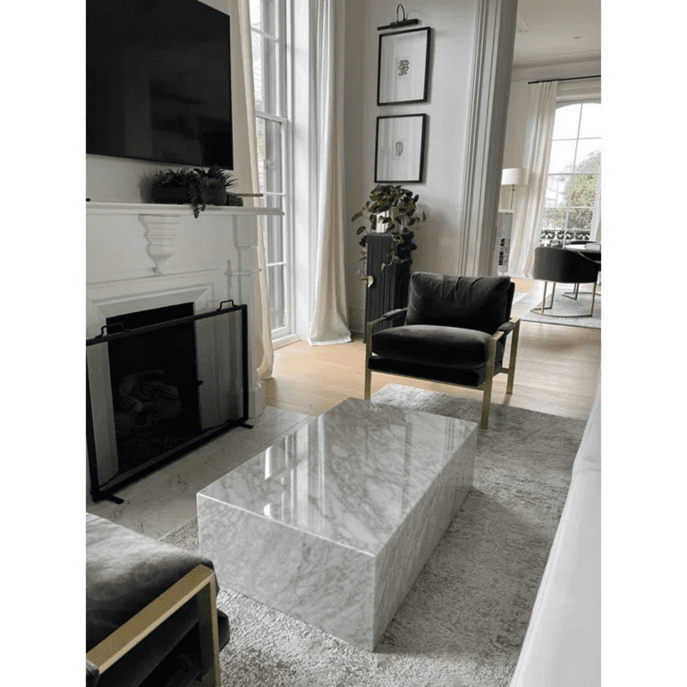 Rectangular Marble Block Coffee Table with Seamless Modern Design