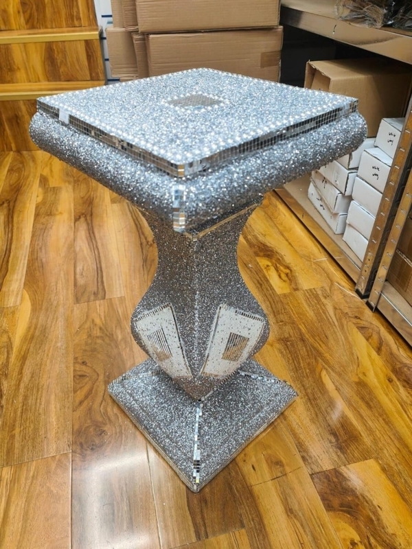 Rectangular Mirrored End Table Pedestal Crushed Diamond Decor