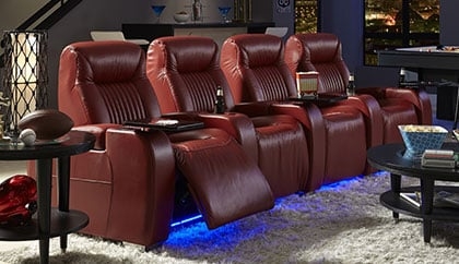 Red Curved Theater Row Seating with Padded Headrests