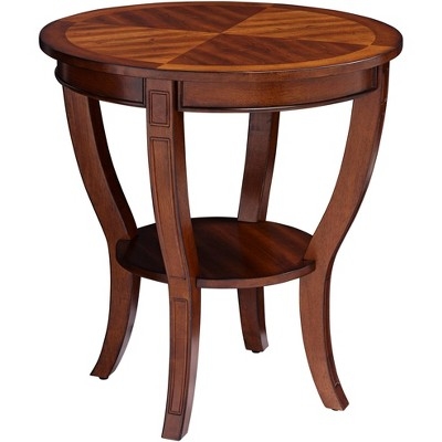 Reddish Brown Circular Accent Table Curved Legs Shelf