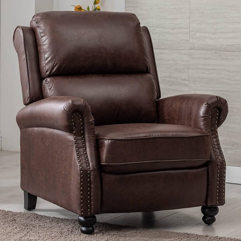 Reddish Brown Pushback Recliner featuring Tapered Legs