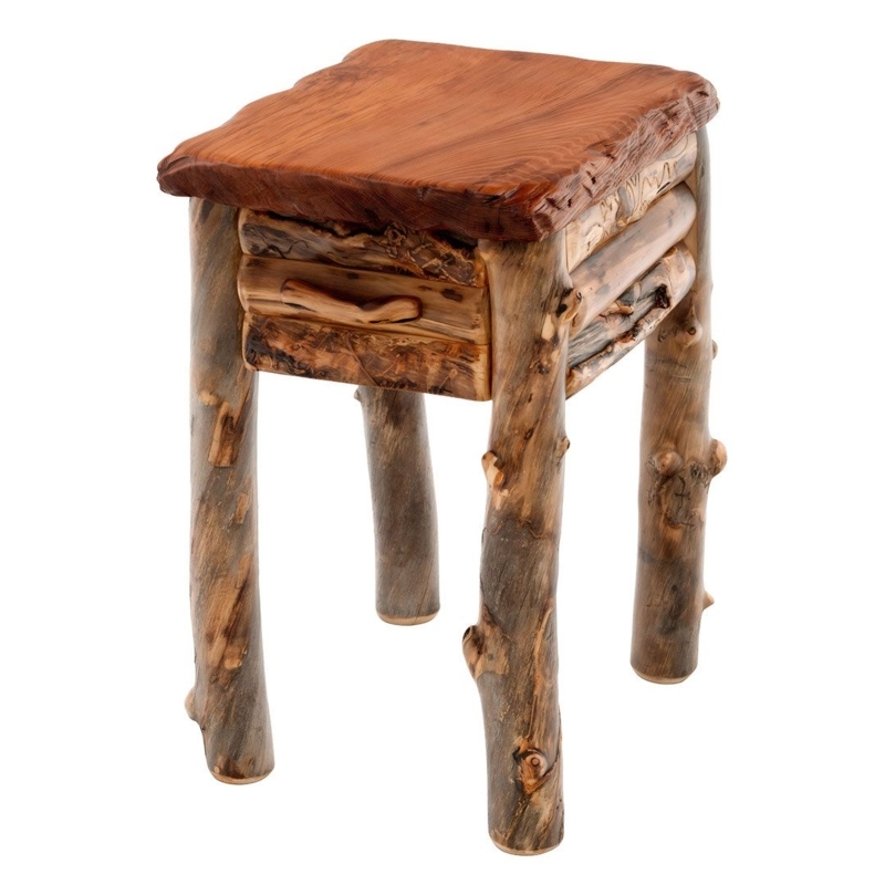Redwood Slab End Table With Natural Aspen Log Legs Live Edge