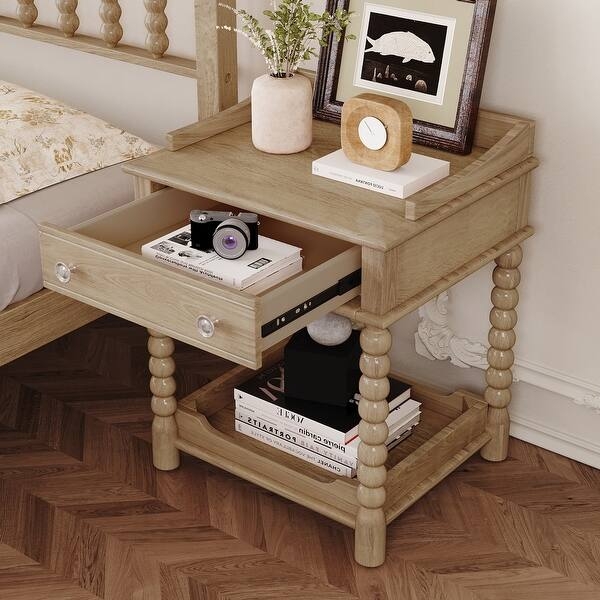 Retro Bedside Table featuring Turned Legs and Metal Pull Handle