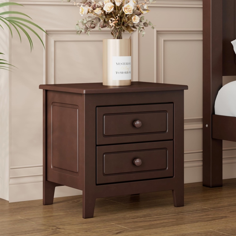 Retro Nightstand Dark Walnut Tone Splayed Legs