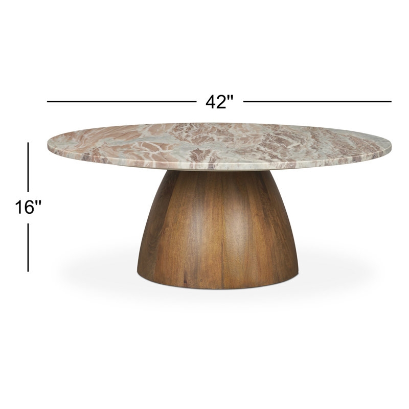 Ribbed Cylindrical Pedestal Coffee Table with Round Stone Top