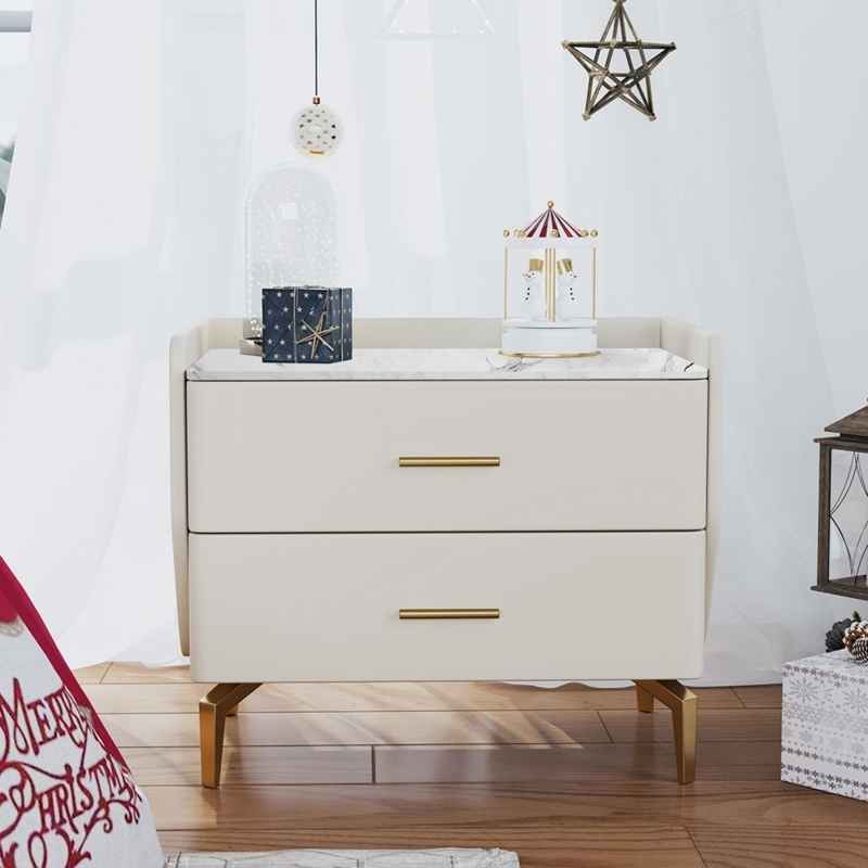 Ribbed Nightstand with Sintered Stone Top & Gold Legs