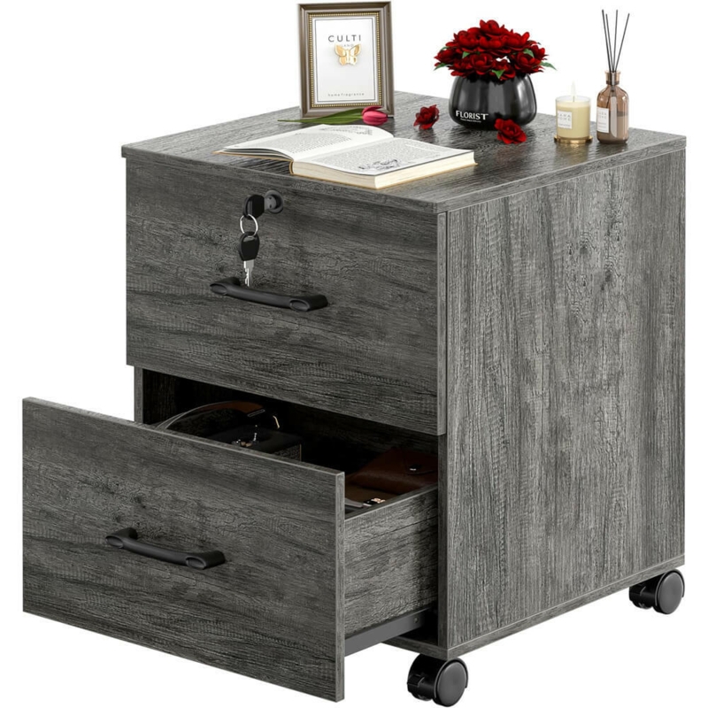 Rolling End Table with Cushioned Top, Industrial Metal and Wood Storage