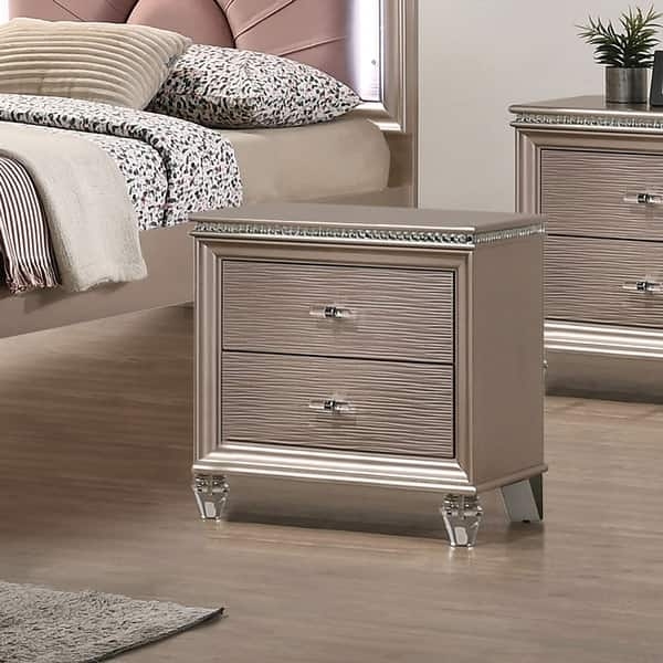Rose Gold Contemporary Nightstand with Mirrored Inset Top and Round Knobs