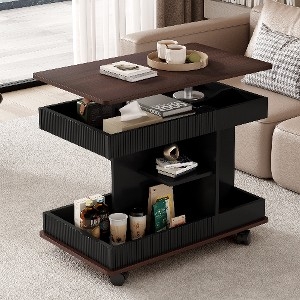 Rotating Lift-Top Side Table with Industrial Lockable Casters