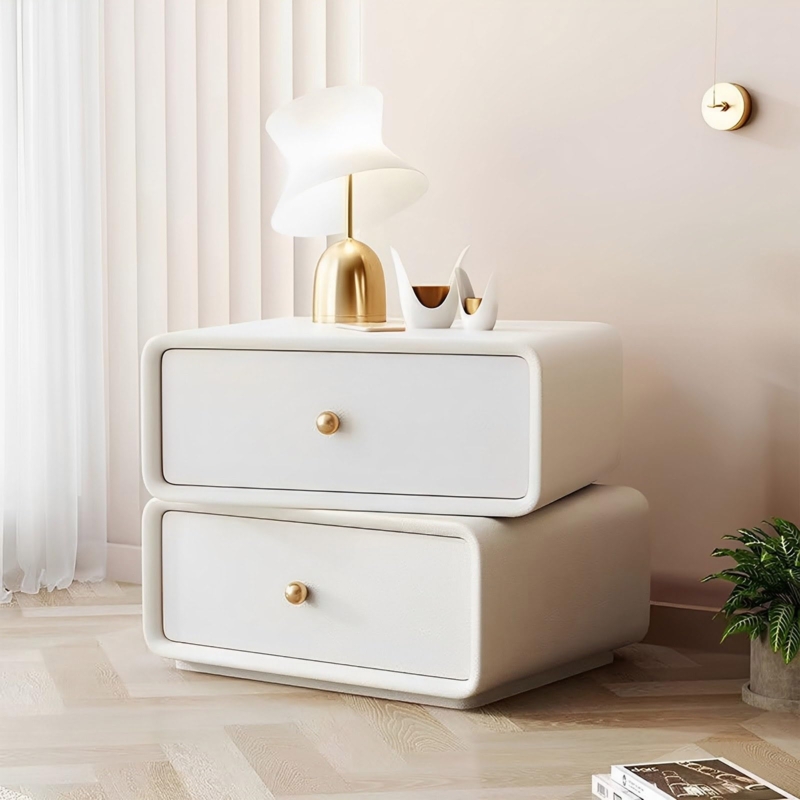 Rotating Top Nightstand with 2 Drawers, Round