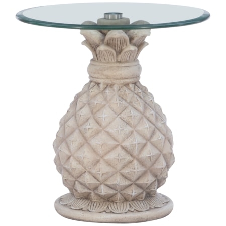 Round Accent Side Table with Gold Pineapple Base and Dark Wood Top